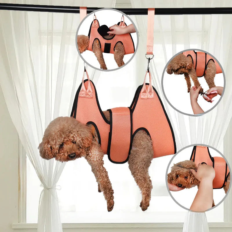 Cat grooming restraint bag hanging hammock in three sizes for nail trimming and bathing