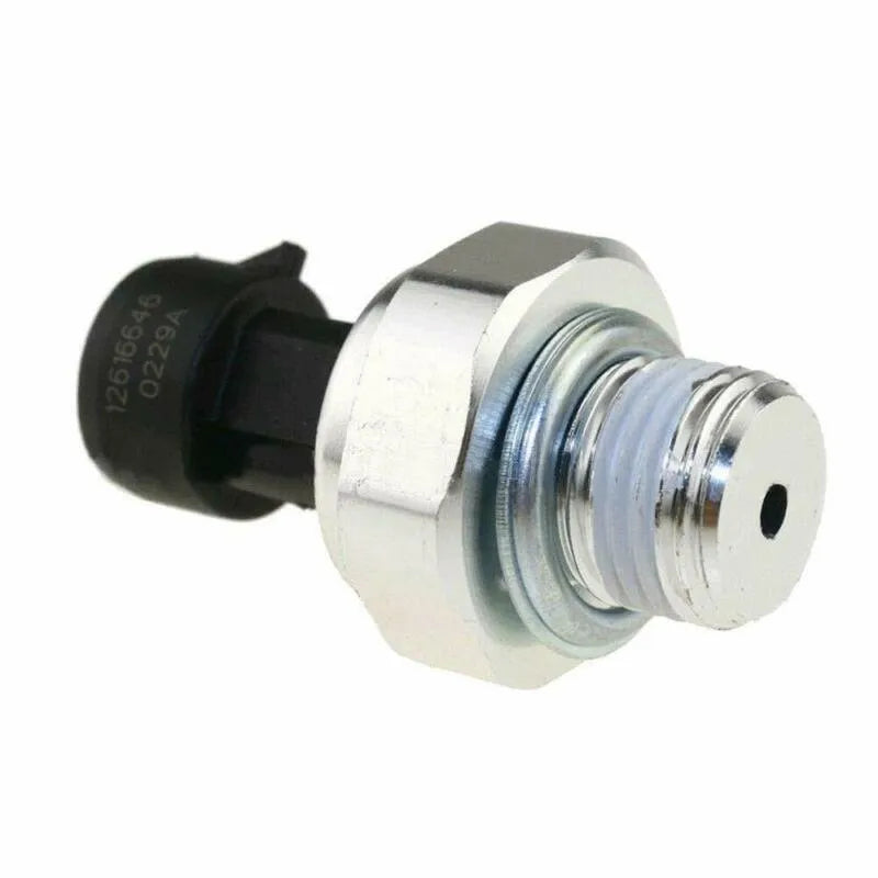 GM compatible oil pressure sensor for Buick and Chevrolet vehicles, part numbers 12573107 12567323 shown.