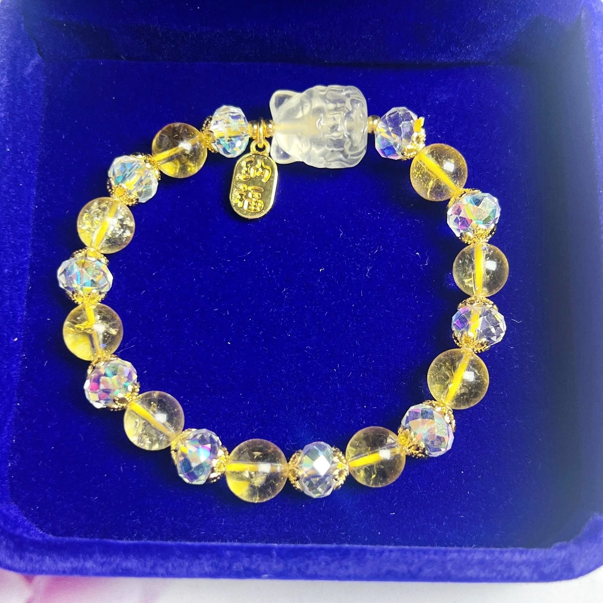Natural citrine bracelet with nine-tail fox design for women
