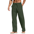 Men's straight leg cotton linen trousers with drawstring elastic waist in various colours
