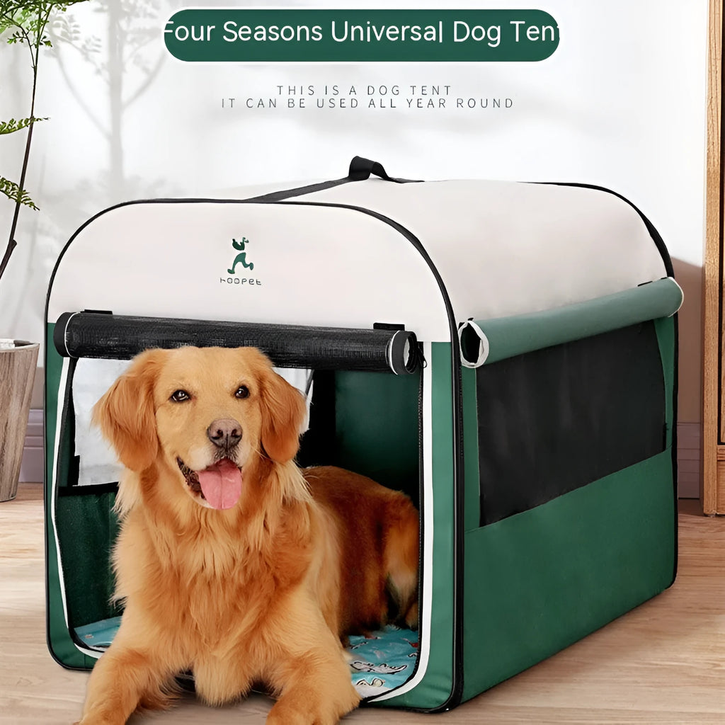 Green dog kennel tent with lamb cashmere lining, suitable for indoor and outdoor winter use