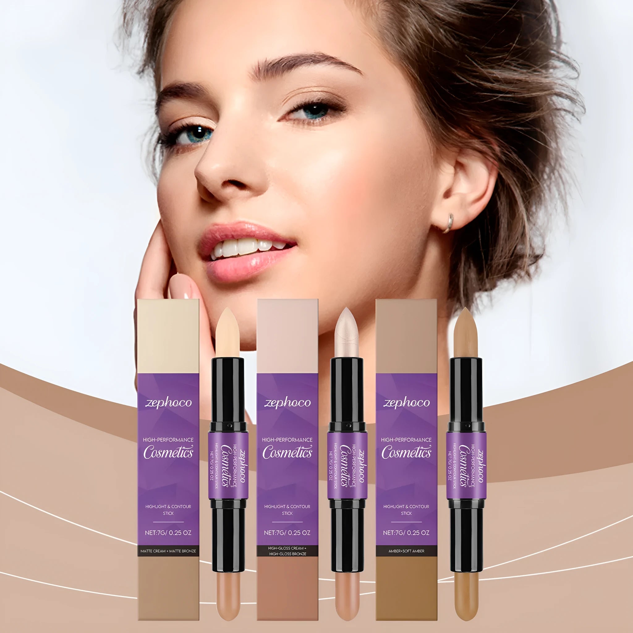 7g dual-ended cream highlight and contour makeup stick in three colour options
