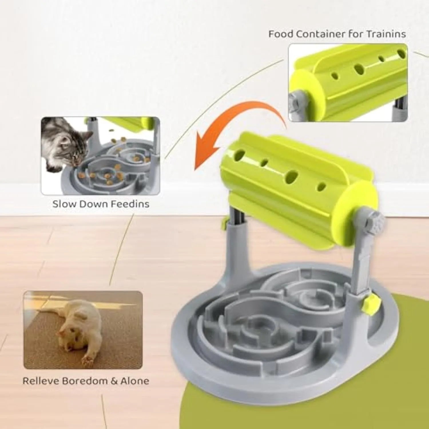 Interactive pet puzzle slow feeder bowl with adjustable height in blue, green, or pink