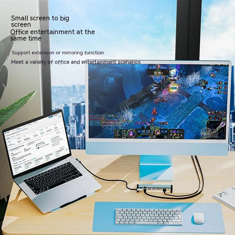 Notebook docking station bracket converter showing USB 3.0 ports and desktop mount design