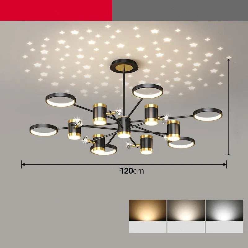Black Nordic style iron chandelier with 13 lights and remote control