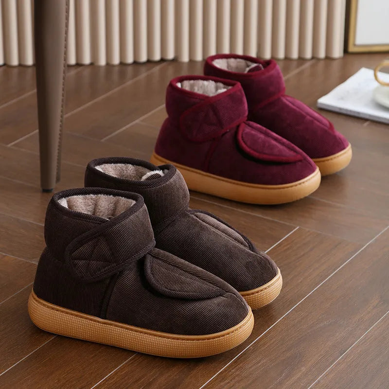 Large opening warm boots with anti-slip rubber soles for unisex adults, faux fur lining, round toe