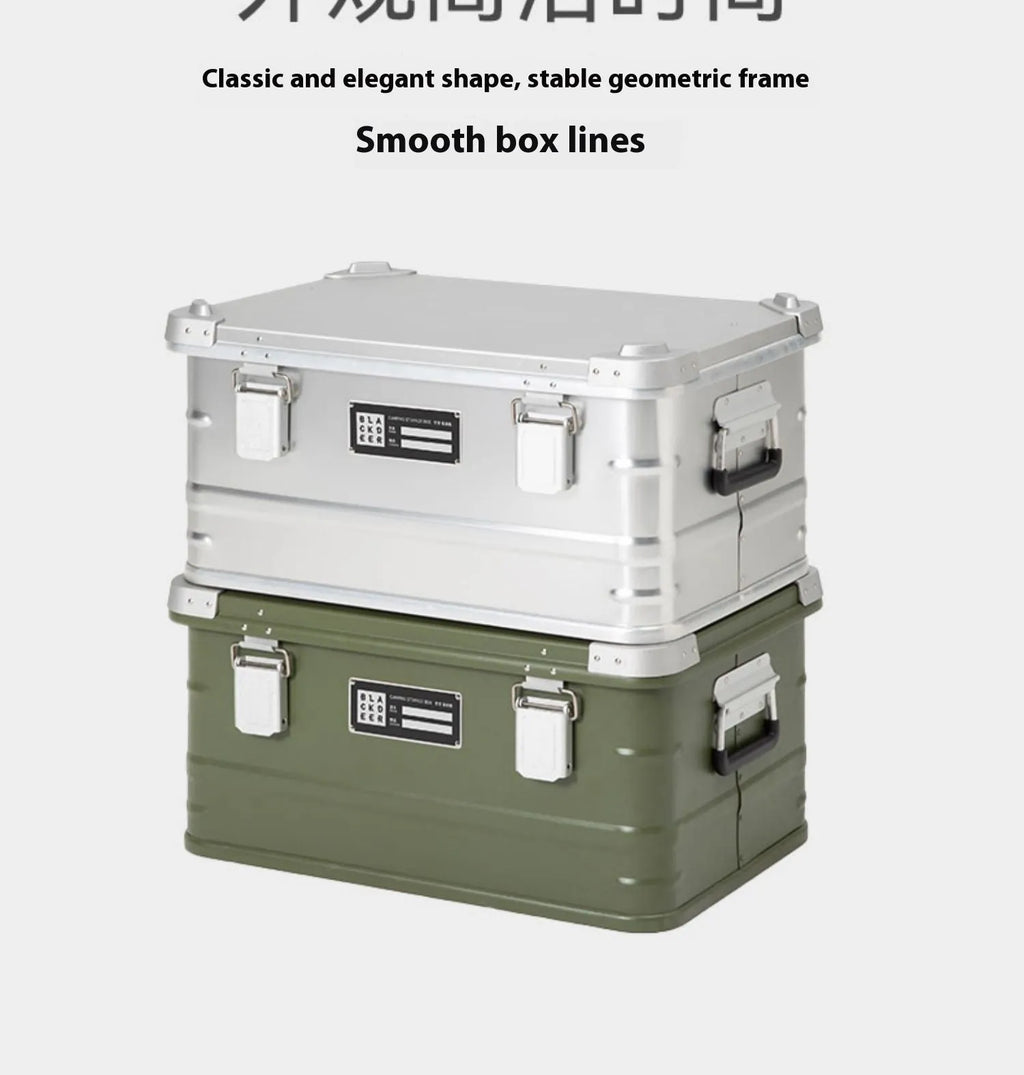 Field green aluminium alloy storage box for camping equipment with 58cm dimensions