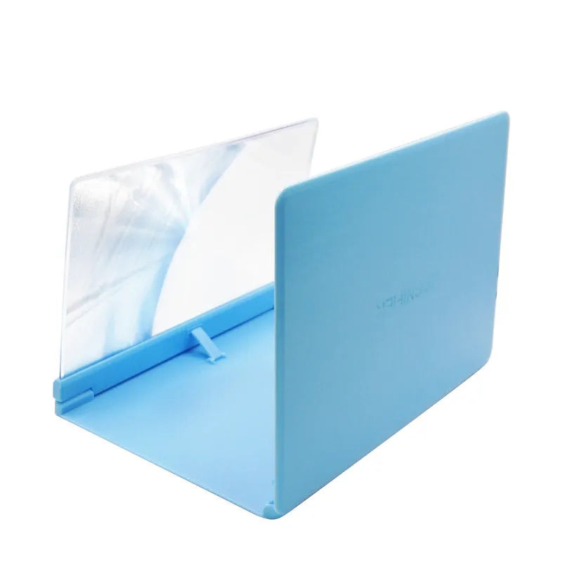 Phone screen magnifier with HD lens and ABS stand in black, white, or blue