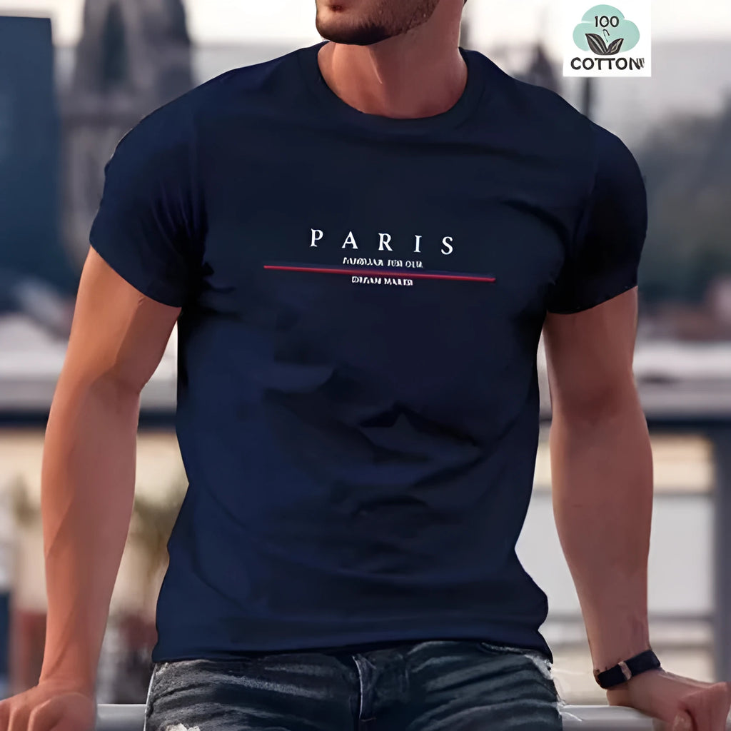 A loose-fit men's short-sleeve T-shirt with a printed letter design, shown in apricot colour.