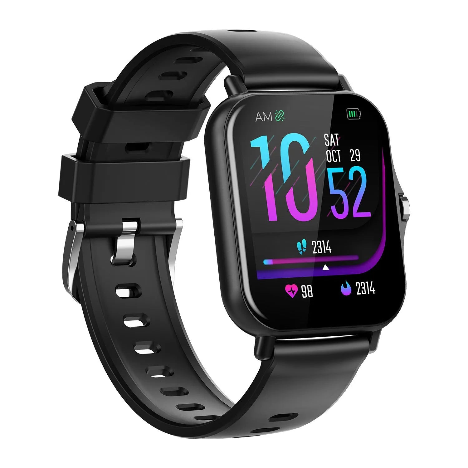 W10 smart watch with heart rate and blood pressure monitoring on wrist in blue colour