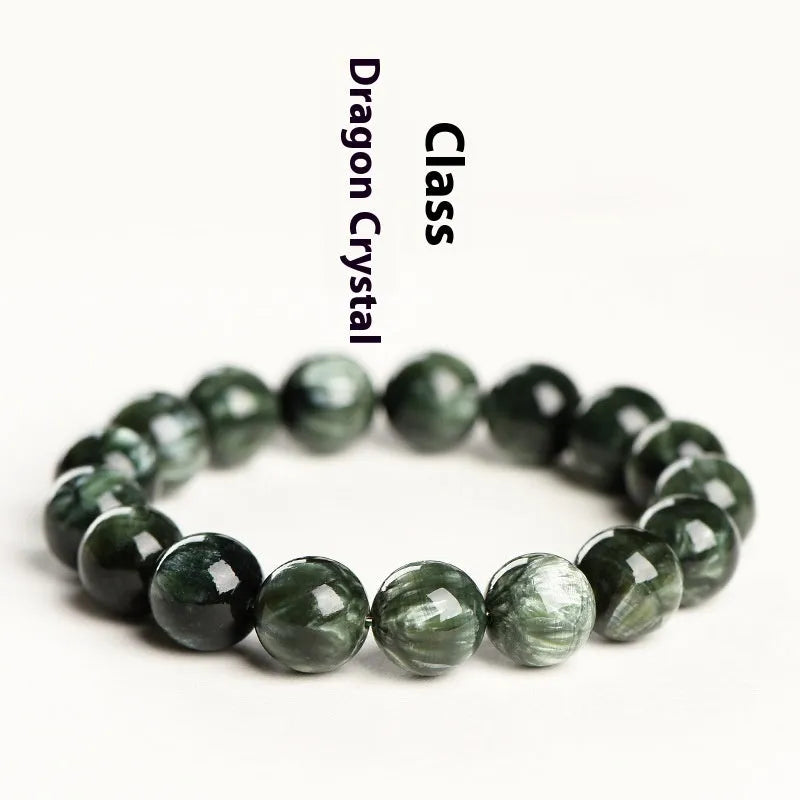 Natural green dragon crystal bracelet with round beads and traditional ruyi design elements