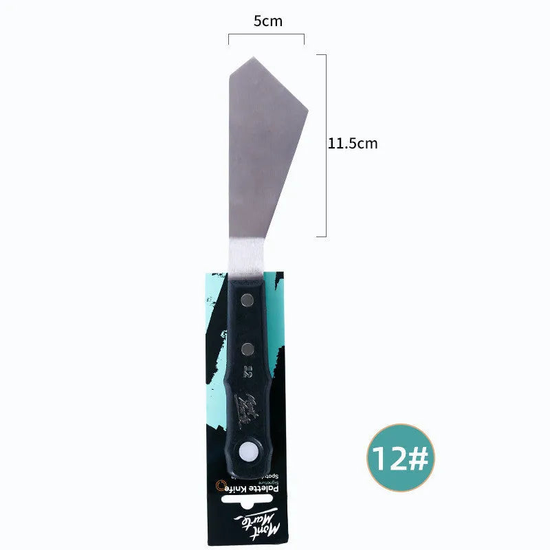 Three stainless steel artist palette knives No. 3, No. 10, and No. 12 for oil and acrylic painting