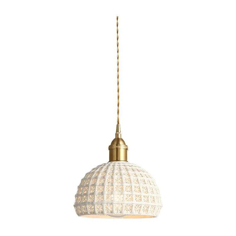 All-copper single-head Nordic pendant light with brass and ceramic finish for bedroom dining room 220V