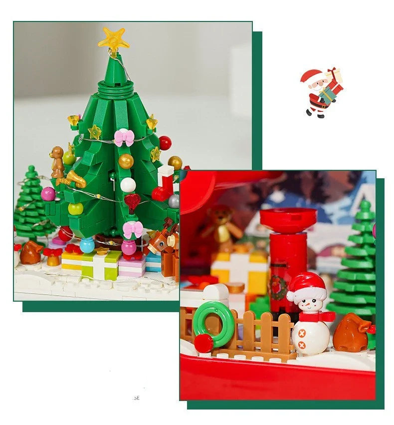 Christmas-themed building block lamp with mirror frame and soft lighting