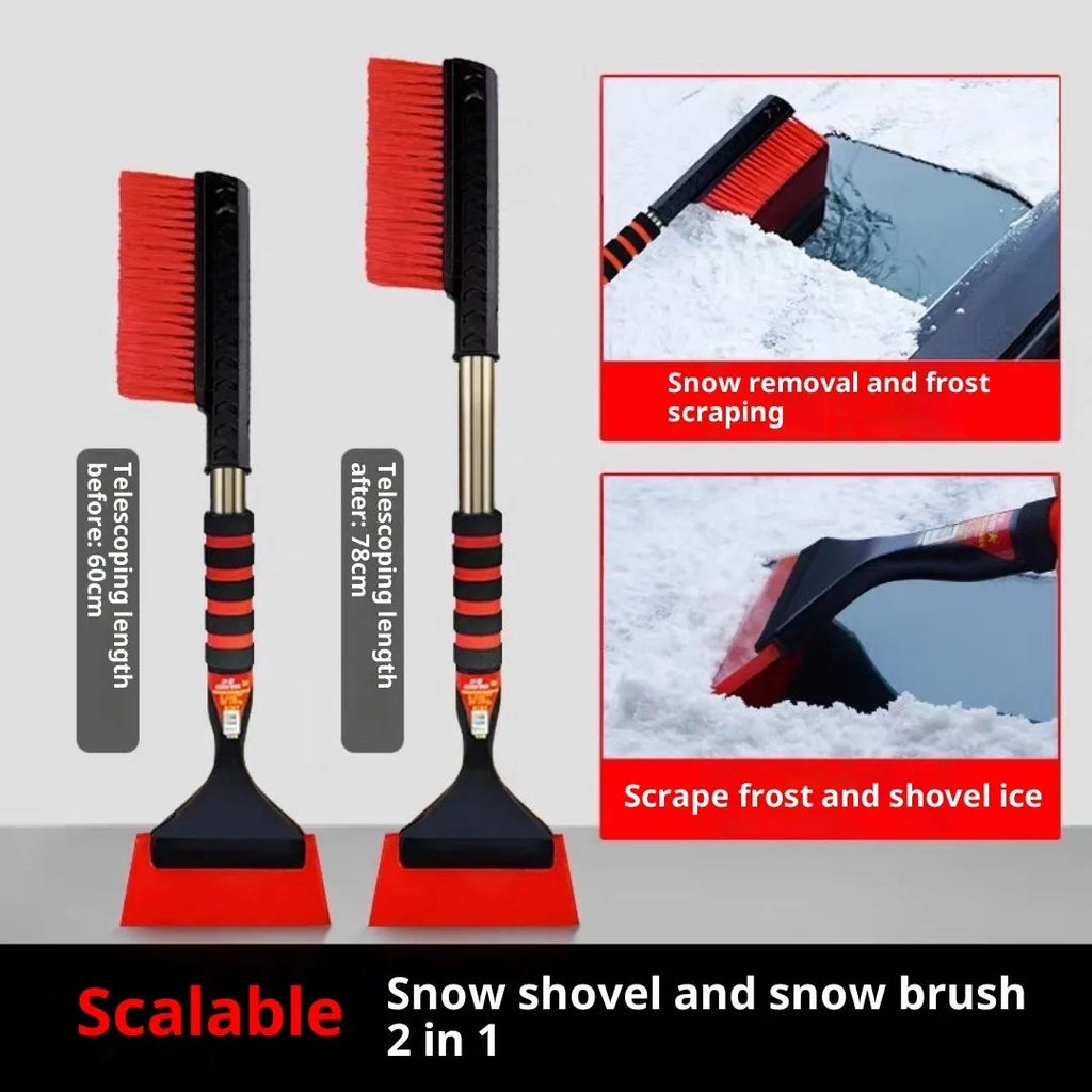 Car alloy snow shovel windshield scraper with double-headed design, telescopic or straight handle, Metal Multifunctional colour