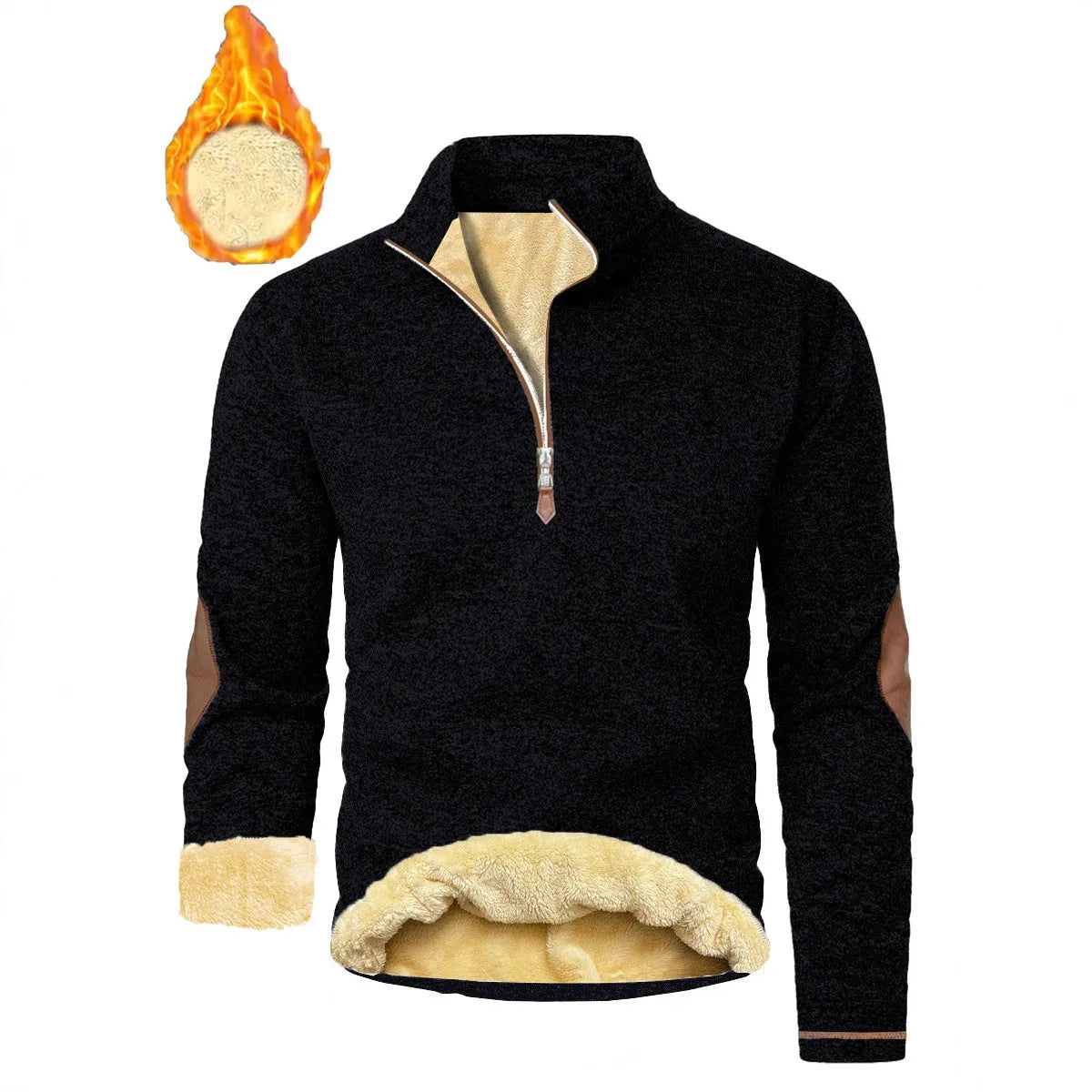Men's stand-up collar thick zipper sweater jacket, casual jacquard pullover, slim fit, long sleeve, no hood, polyester blend