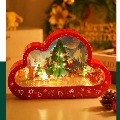 Christmas-themed building block lamp with mirror frame and soft lighting