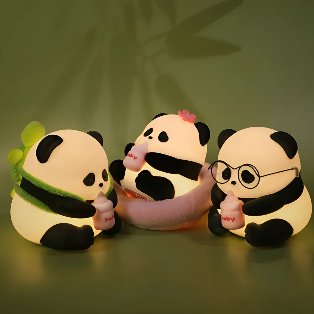 Panda silicone pat lamp with colourful light options measuring 98 × 102.29 × 104mm