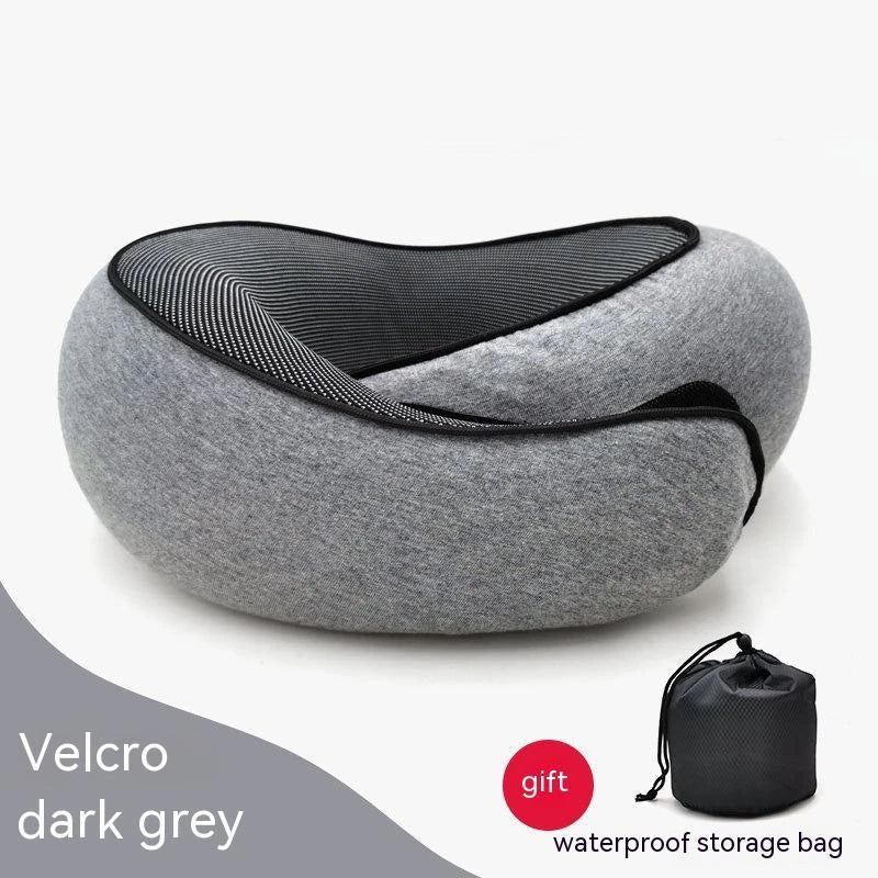 Ergonomic memory foam travel neck pillow with U-shaped design for comfortable neck support during flights and commutes