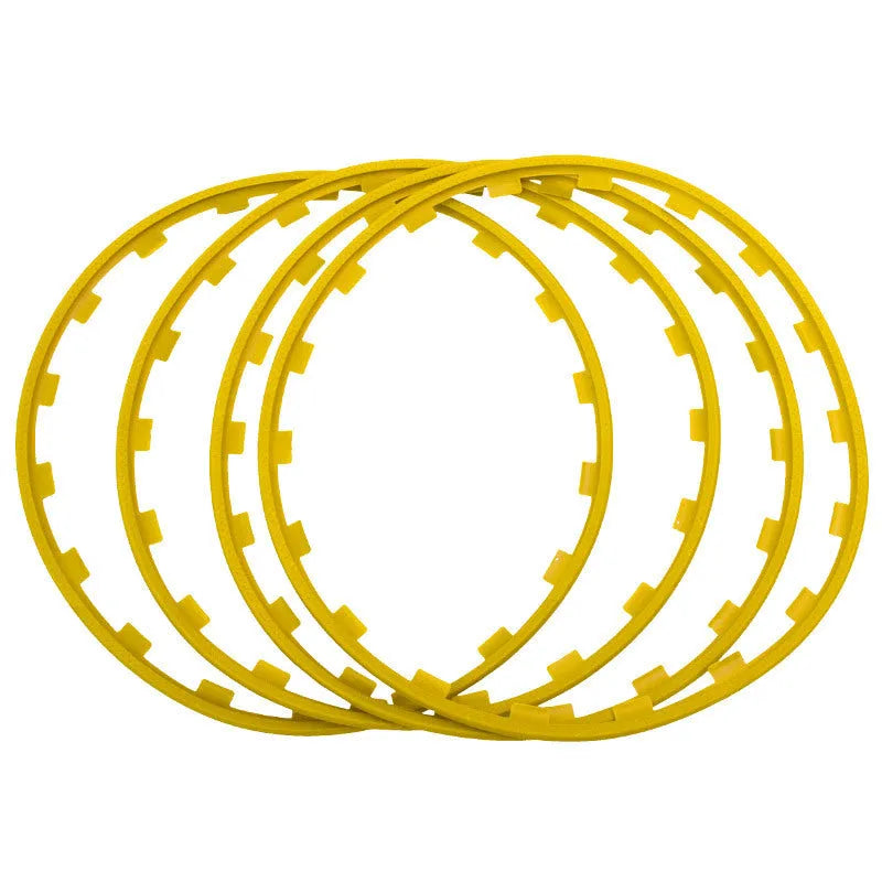 Set of four nylon wheel hub guard rings in black, red, white and yellow colours for 16-20 inch alloy wheels