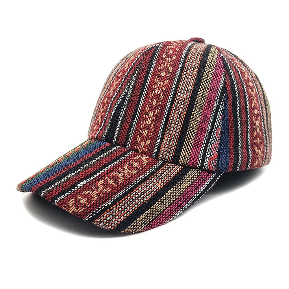 Women's bohemian-style dome crown baseball cap in a solid colour, shown from the side.