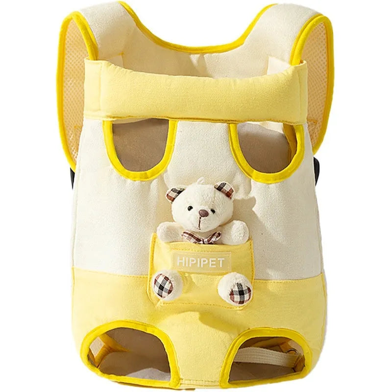 Cartoon pet chest carrier bag with animal pattern in soft canvas material with adjustable straps