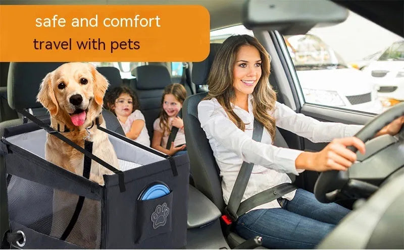 Oxford cloth pet box for dogs with rigid frame and fabric sides in black colour
