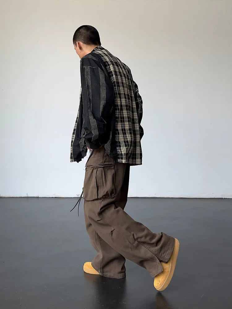 Women's high waist wide leg trousers in coffee colour, loose fit polyester casual pants