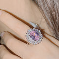Micro-inlaid zirconium 18K plated women's flower ring in pink diamond colour on copper base
