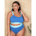 Women's solid colour polyester bikini set with high-waisted briefs.