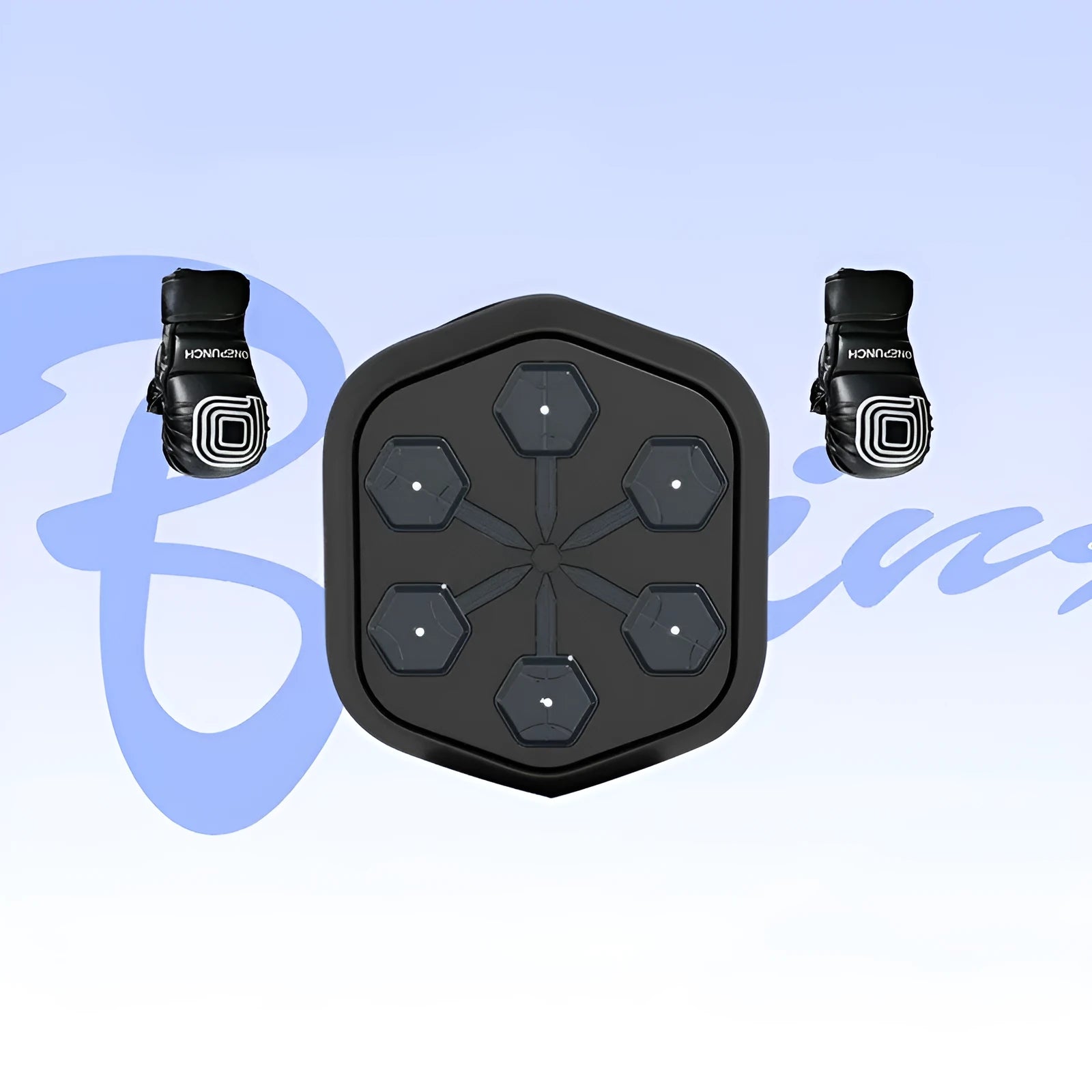 Black smart boxing machine with Bluetooth symbol and Velcro design on EVA surface.