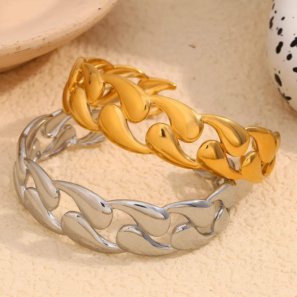 Stainless steel water drop hollow bracelet in electroplated gold finish