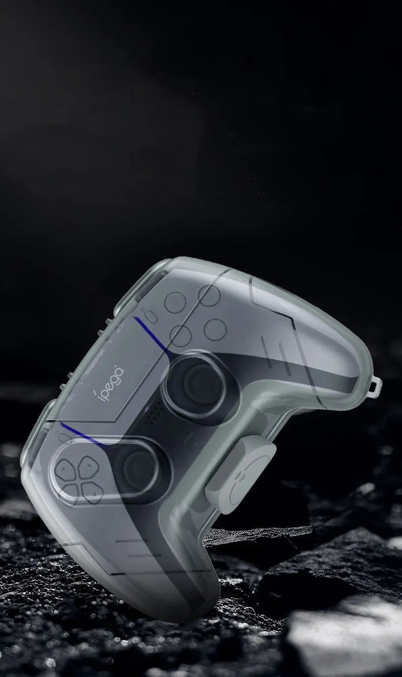 Transparent grey hard plastic game controller storage case showing inside space for controller