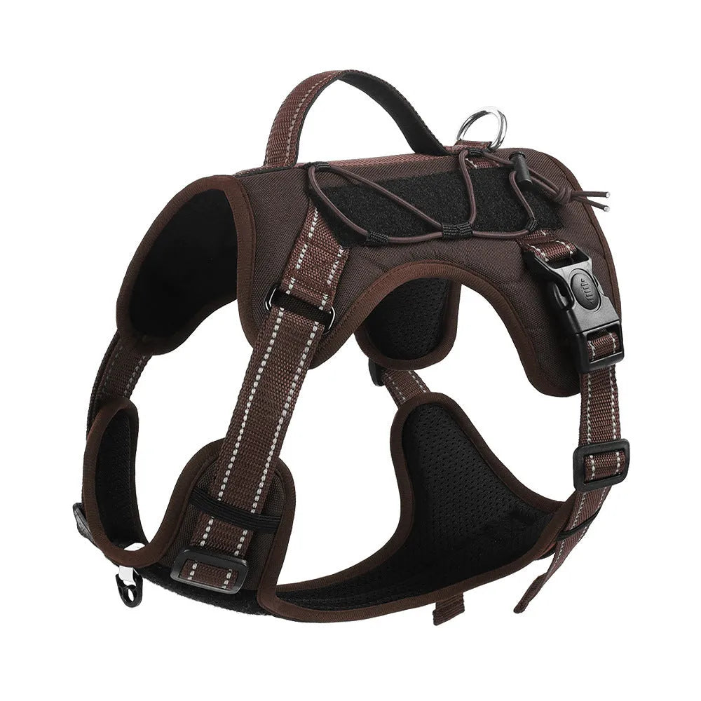 Explosion-proof reflective dog harness with an attached hand-holding rope in orange colour.