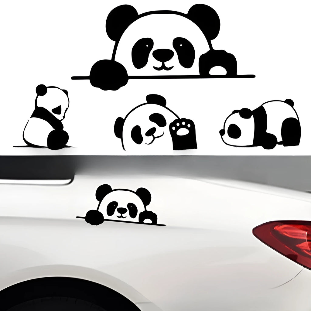 Peeking panda design vinyl car sticker decal on a vehicle door.