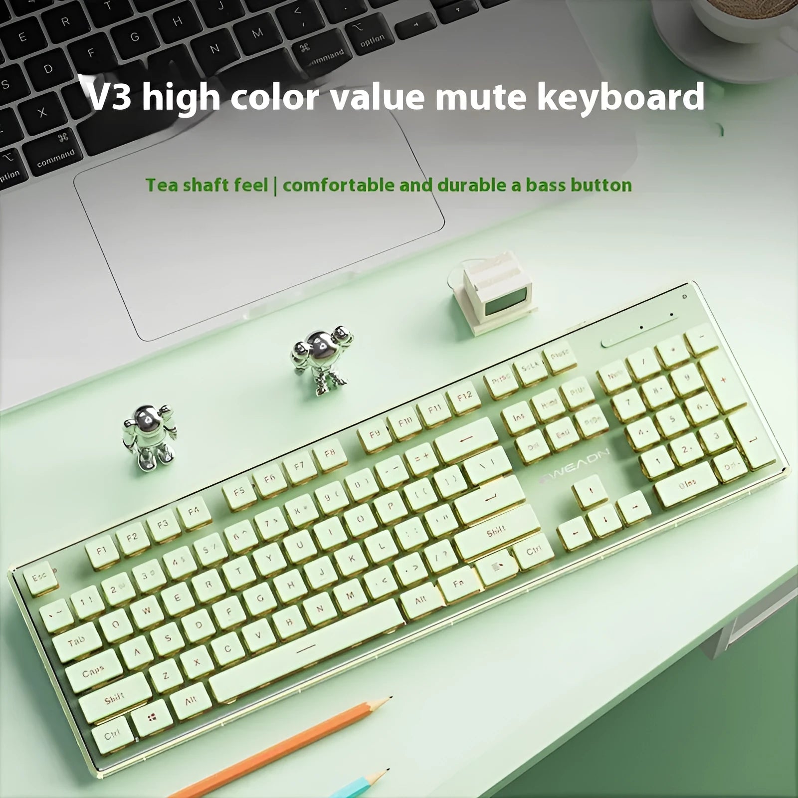 Prewalker V3 wireless keyboard and mouse set in Retro Green colour on a desk