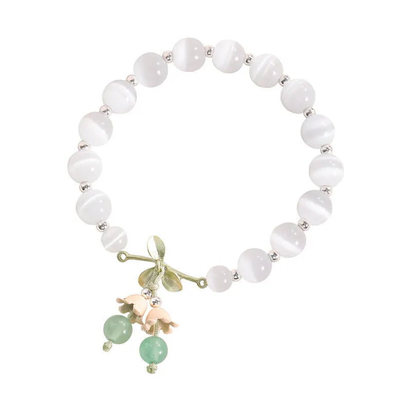Adjustable cat's eye stone beaded bracelet with electroplated opal diamond-shaped beads in multiple colour options