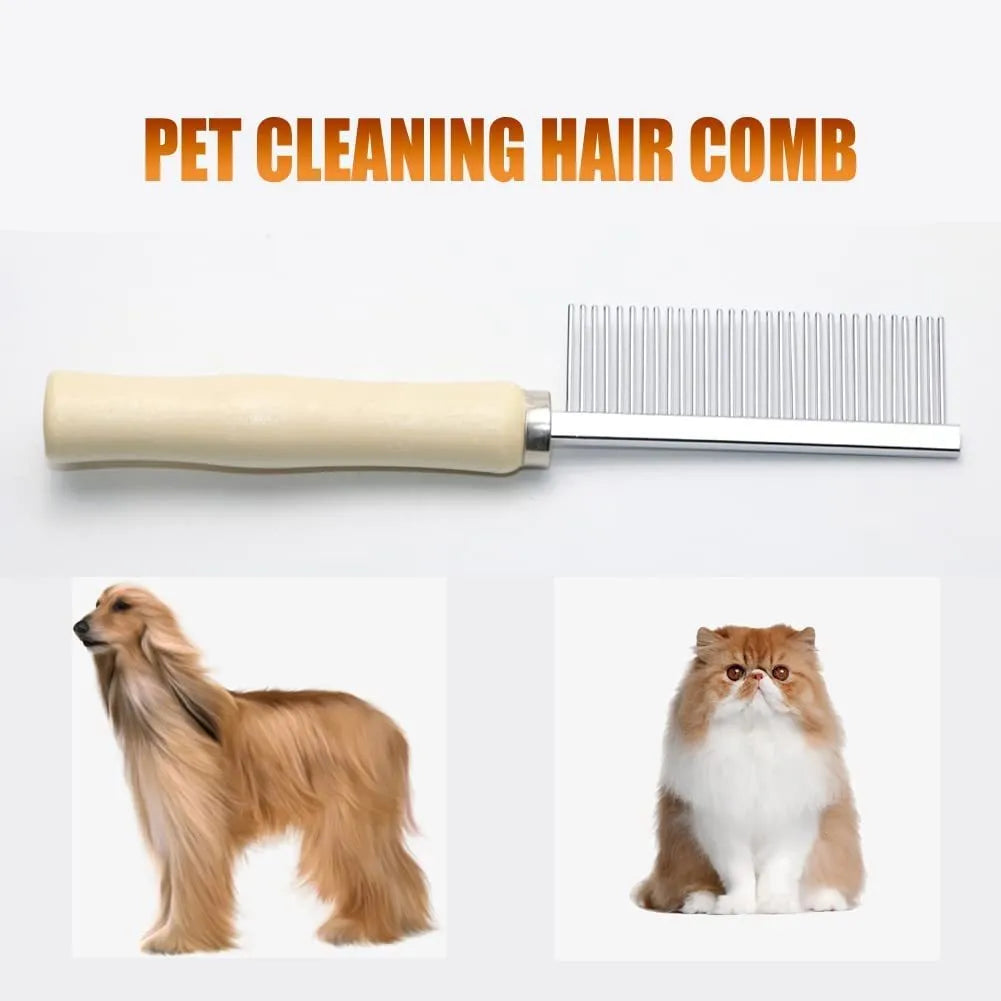 Wooden handle pet grooming comb with rounded metal teeth for dogs and cats