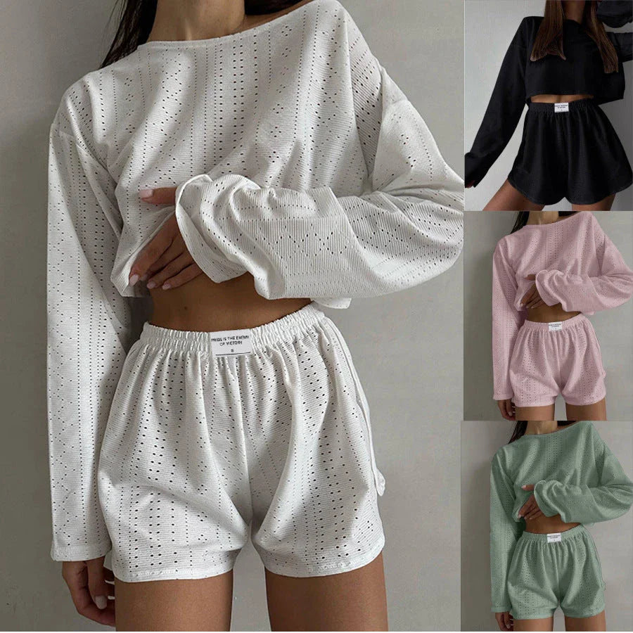 2-Piece Women's Fashion Suit with Pullover Top and Relaxed-Fit Shorts in White