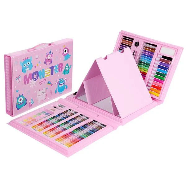 A comprehensive 176-piece art supply set with watercolor pens, crayons, color leads, and other essential tools for primary school students to explore their creativity.