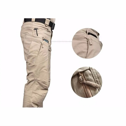 Tactical Multi-Pocket Cargo Pants with 10 pockets, reinforced knee and heel patches, and flexible, breathable fabric for outdoor adventures