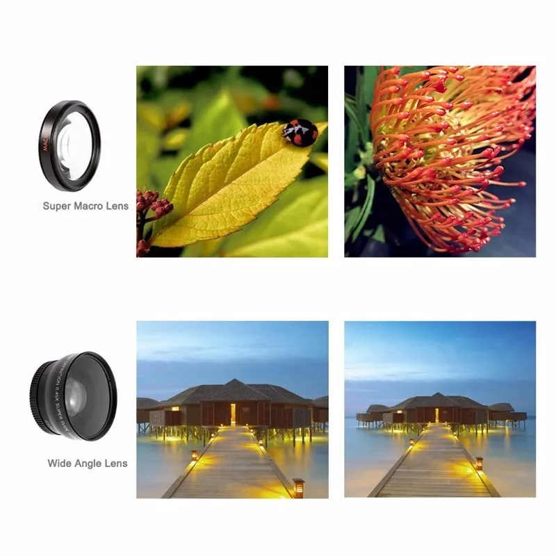 Three-in-one mobile phone lens kit with fish-eye, macro, and wide-angle lenses for professional-quality photography on the go