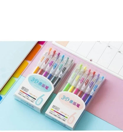 Vibrant 3D Jelly Pens in diverse colours, delivering rich, shiny lines and a unique 3D effect to unleash your creativity.