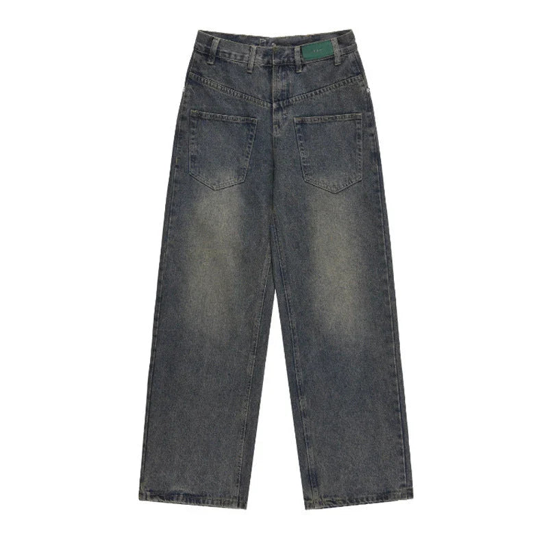 Kiwi-made washed and distressed straight-leg casual jeans in a range of sizes