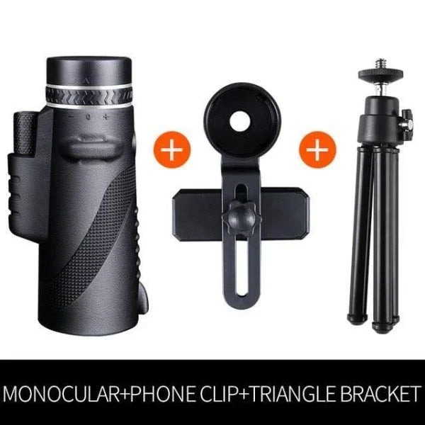 A high-powered 1000X zoom monocular with a 52mm objective lens, waterproof and shockproof design, perfect for outdoor activities like birdwatching, hunting, and hiking.