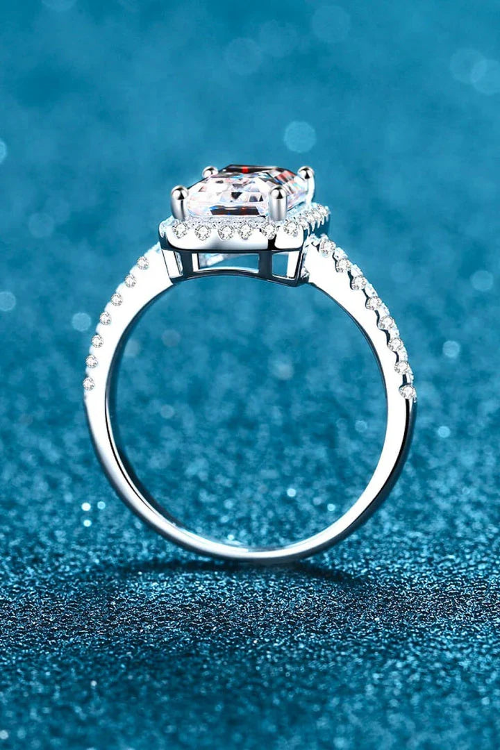 1 Carat Rectangle Moissanite Ring in 925 Sterling Silver with Zircon Accent Stones