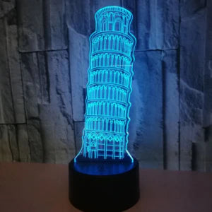 A 3D nightlight displaying the Leaning Tower of Pisa, with adjustable color and brightness settings for a captivating ambient lighting experience.