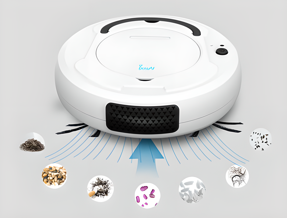 A white, gray, and black 3-in-1 smart robotic floor cleaner that sweeps, vacuums, and mops for a hands-free clean