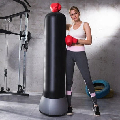 Black Inflatable Boxing Post - Durable PVC Construction, Vertical Design, Versatile Home Gym Equipment for Boxing, Martial Arts, and Fitness Training