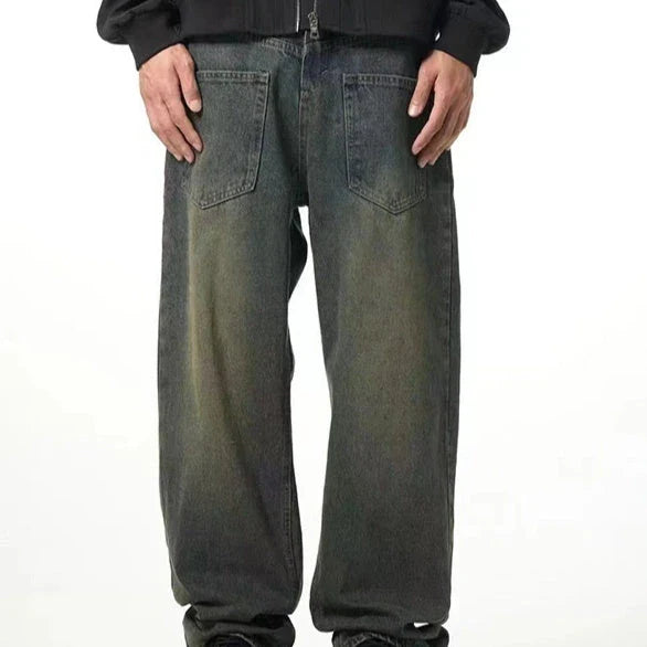 Kiwi-made washed and distressed straight-leg casual jeans in a range of sizes